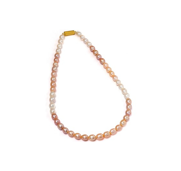 pinkish, whitish fresh water pearls necklace